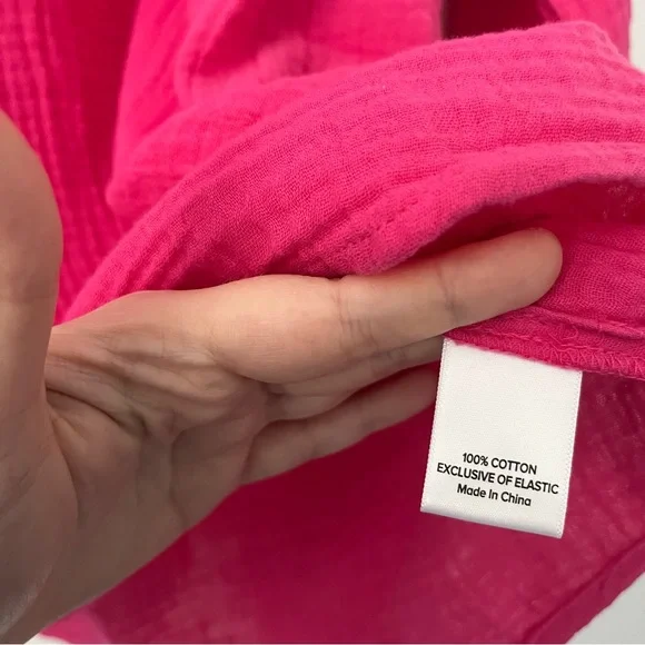 Evereve Eleanor Peasant Slubbed Cotton Gauze Smocked V Neck Blouse Pink Medium - Picture 6 of 9